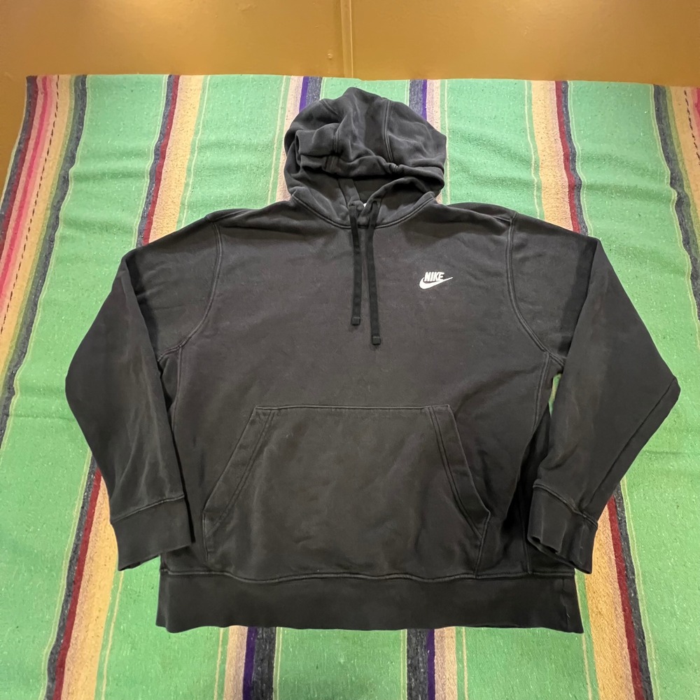 Nike Pullover Hoodie Mens L Black Embroidered Swoosh Logo Fleece Sweatshirt